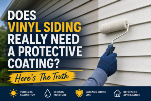 Vinyl siding protective coating applied to a home exterior.