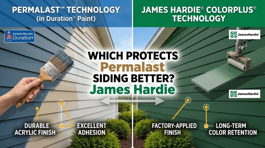 Permalast paint vs. James Hardie ColorPlus technology siding protection comparison.