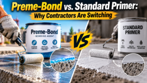 Preme-Bond vs standard primer comparison showing bonding agent adhesion and primer application on concrete surfaces.